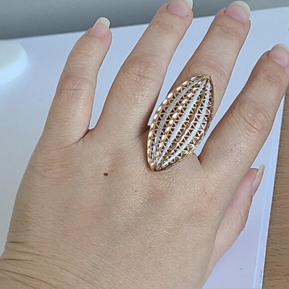 Boho Sterling Silver Rose Gold Marquis Two Tone Full Finger Statement Ring - Picture 5 of 13